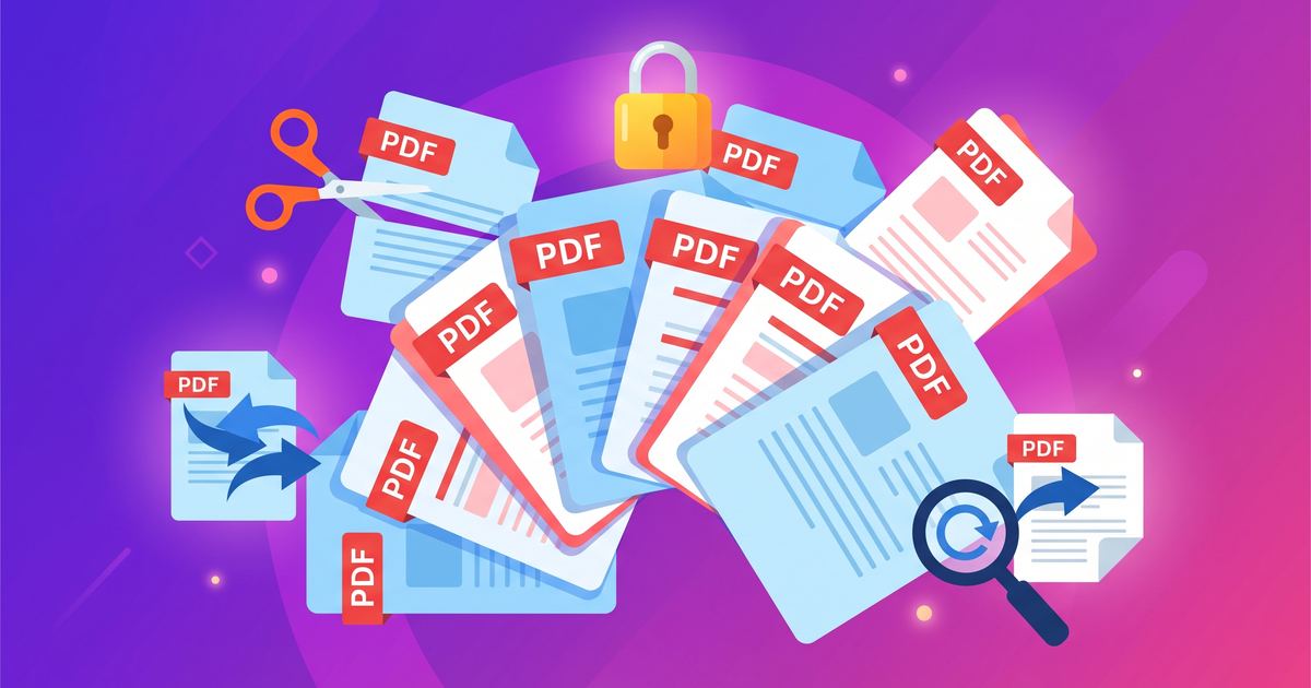 A stack of PDF documents fanning out with tool icons