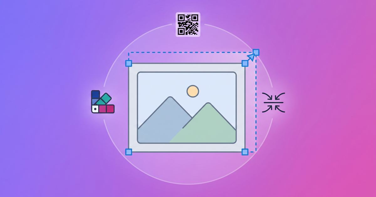 A photo frame being resized with a color swatch and QR code